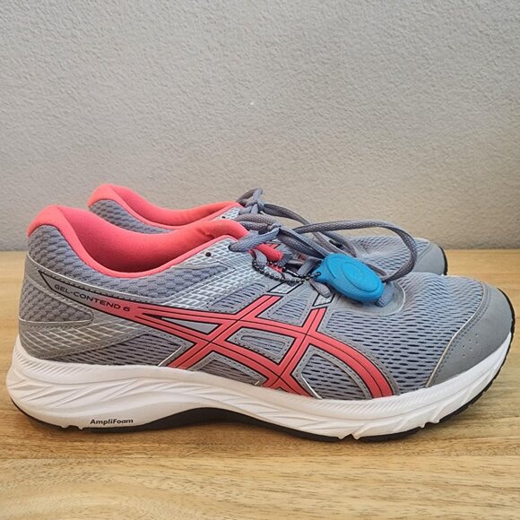 ASICS GEL-Contend 6 Running Shoes Womens Size 11 Gray Pink Wide 1012A571 - Picture 1 of 12